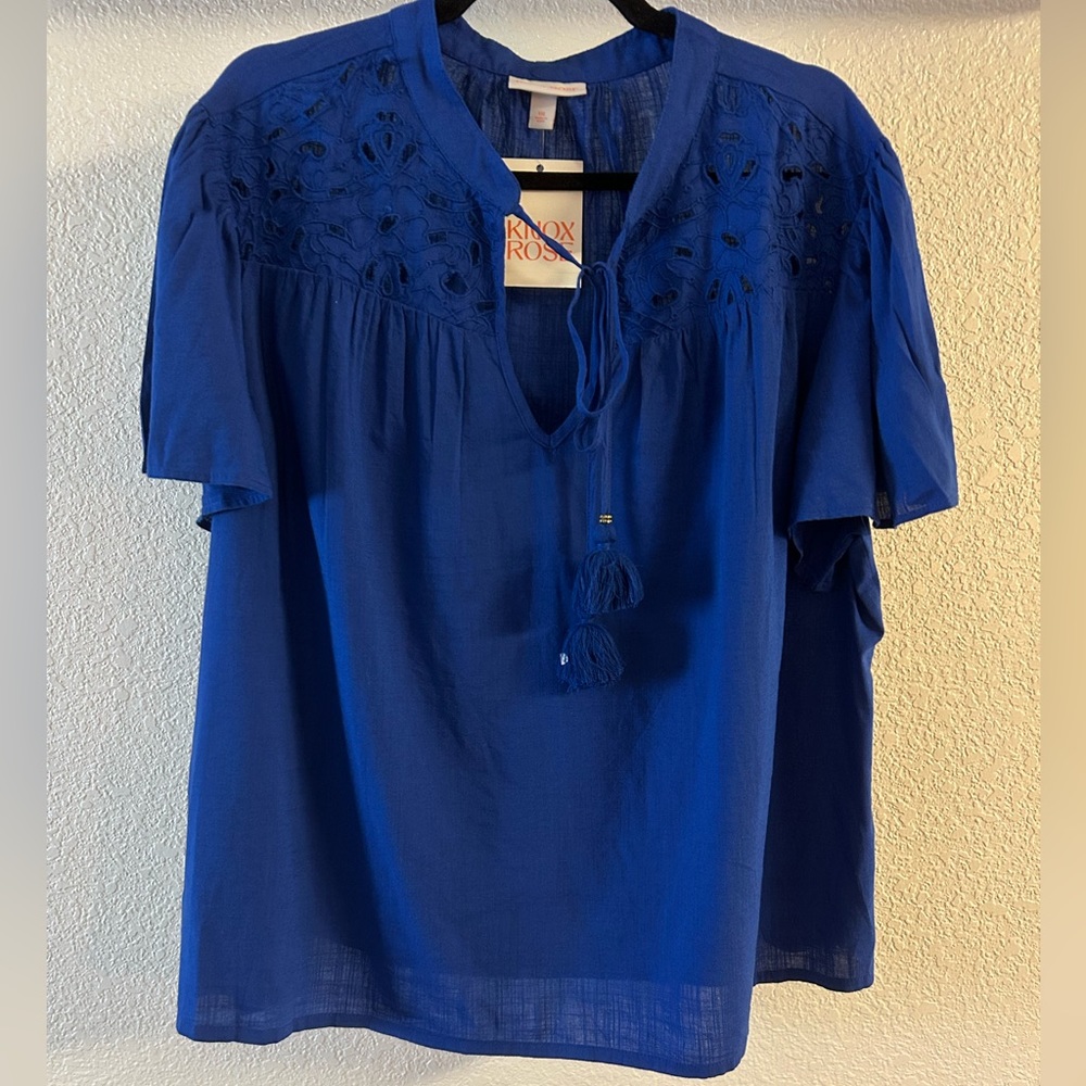 Knox Rose NWT Eyelet Top with Tassels - Royal Blue - Size XXL - Picture 3 of 8